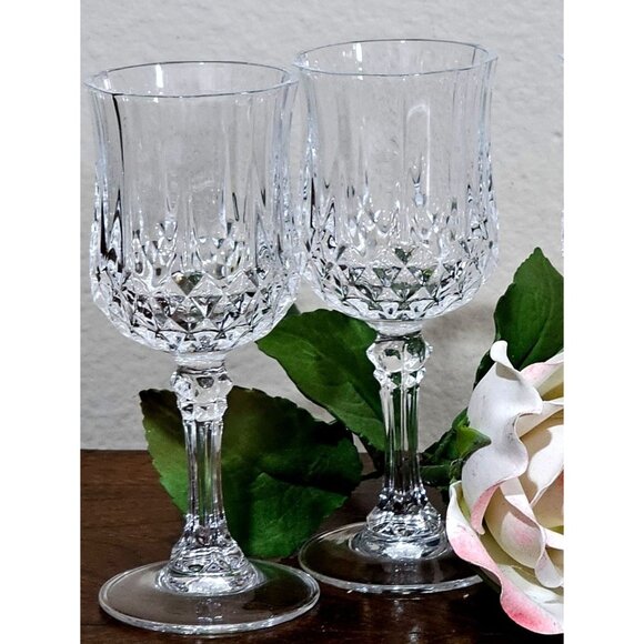 2 Cristal d'Arques Longchamp Wine Glasses 6.5" cut crystal 1980s France vintage - Picture 1 of 4